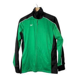 Speedo Kelly Green Black Track Jacket Fleece Lined XS